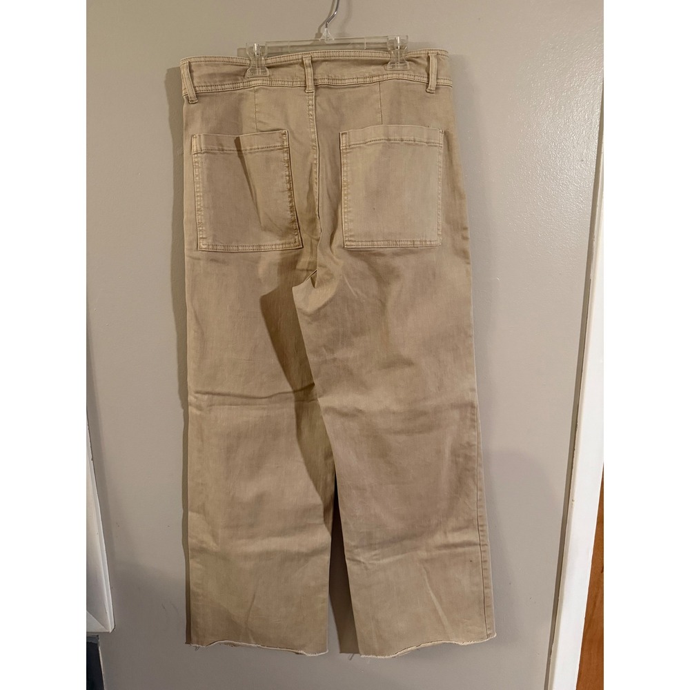 OAT New York Womens High Rise Wide Leg Raw Hem Pants Tan Khaki Size 12/31 - Picture 6 of 10